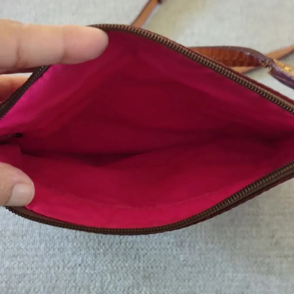 Red Nylon Dooney & Bourke Triple Zip Crossbody with tan Leather Trim